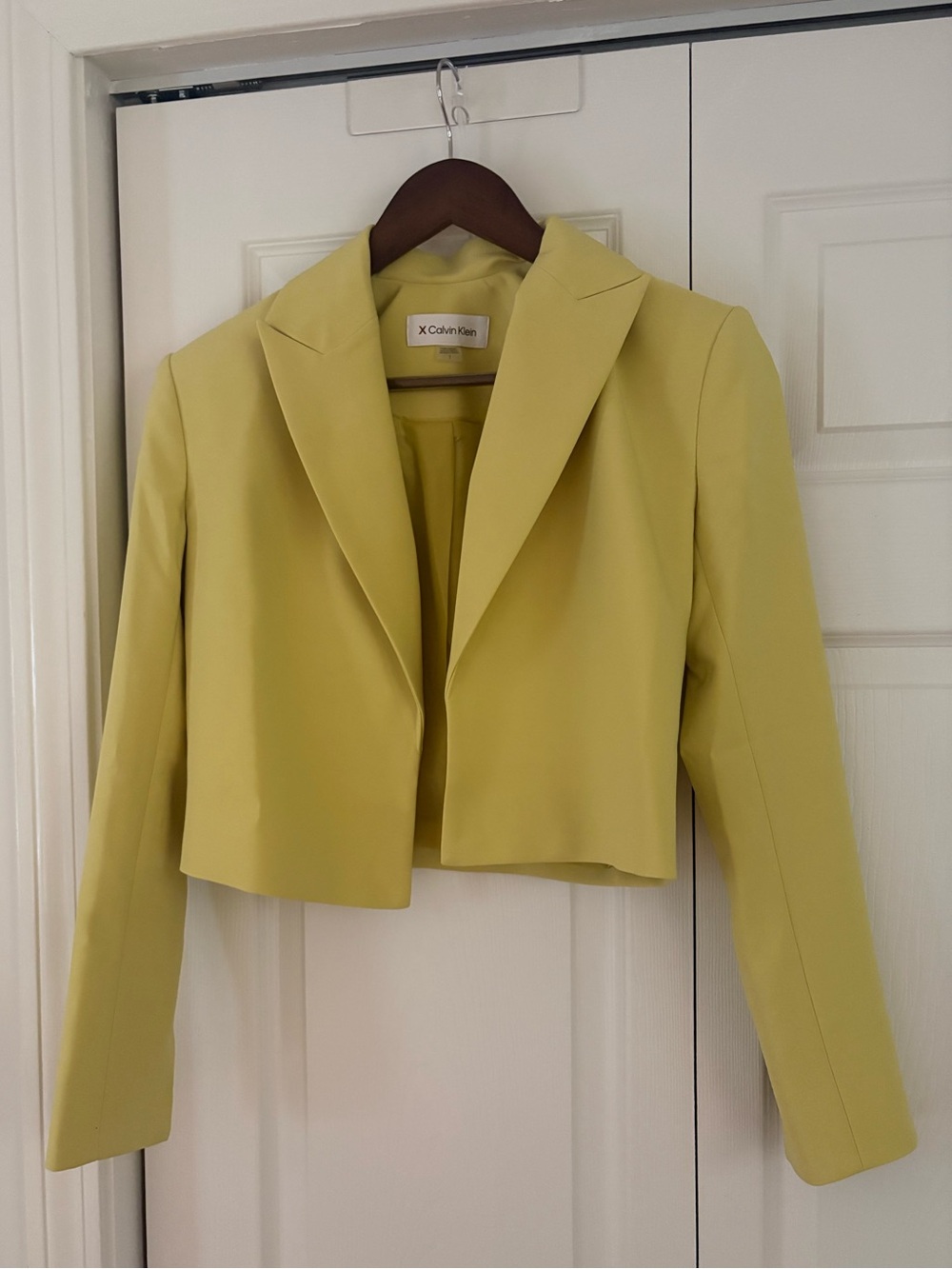 Calvin Klein Cropped Blazer in Light Lime Green